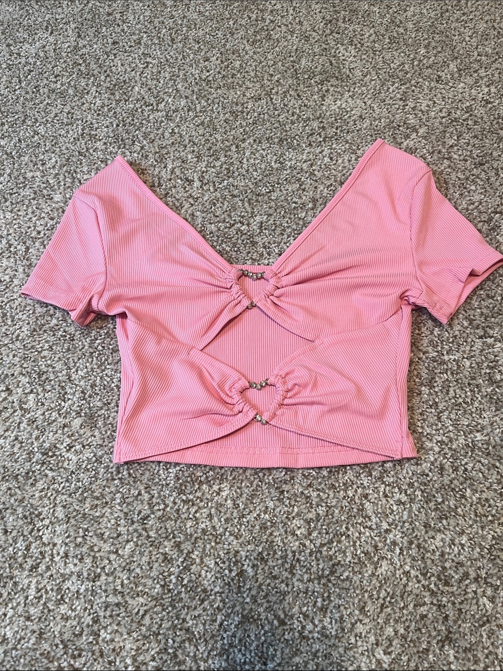 SHEIN Pink Front Heart 🩷 Ring Crop Top